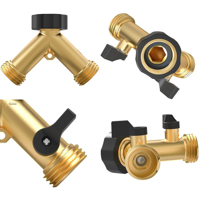 Twinkle Star 2 Pack Garden Hose Splitter 2 Way  Heavy Duty Brass Connector Tap Splitter  Y Connector Brass Garden Hose Adapter with 2 Valves - Image 3
